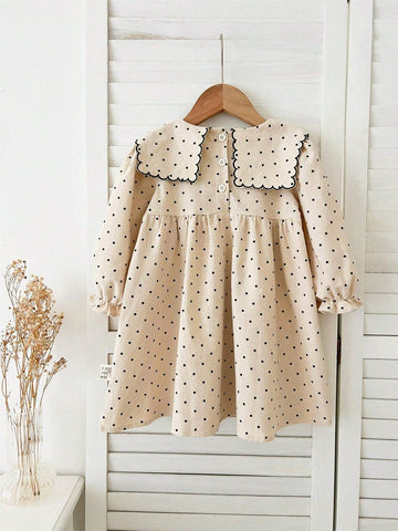 Autumn Girls Dress, Cute Toddler Clothing, Round Neck Loose Version Ruffle Children Dress