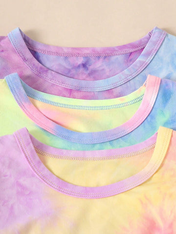 Autumn Girls Multicolor Tie Dye Casual Long Dress Set