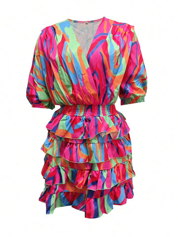 Autumn Irregularity Hem V-Neck Batwing Sleeve Dress For Women