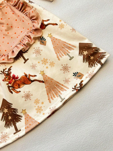 Autumn Winter Girls Reindeer Print Holiday Casual Dress