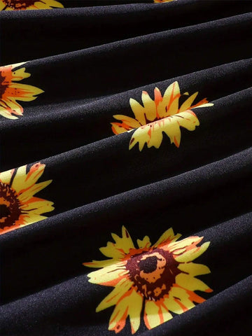 Autumn Yellow Long-Sleeved Dress Yellow Flower Pattern, Suitable For Girls' Clothing