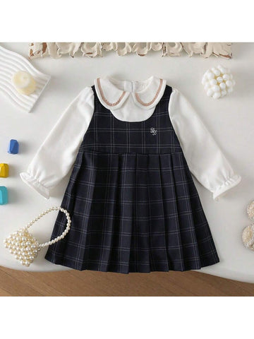Autumn Young Girl 2 In 1 Bow Splice Sleeve Dress