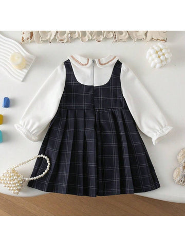 Autumn Young Girl 2 In 1 Bow Splice Sleeve Dress