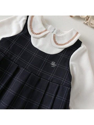 Autumn Young Girl 2 In 1 Bow Splice Sleeve Dress