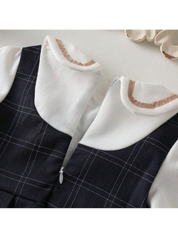 Autumn Young Girl 2 In 1 Bow Splice Sleeve Dress