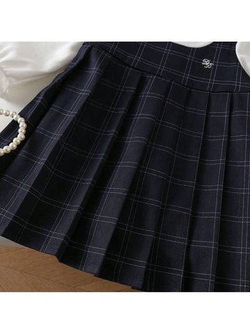 Autumn Young Girl 2 In 1 Bow Splice Sleeve Dress