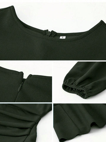 Autumn & Winter Women's Elegant Solid Color Lantern Sleeve Dress