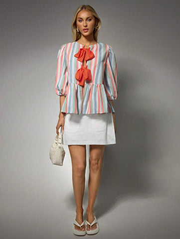 Avantive Women's Colorful Striped Lace-Up Loose Blouse