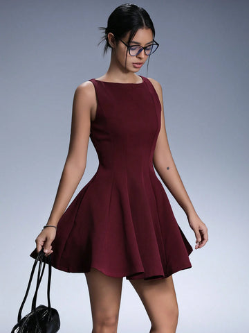 Aveloria Affinna Elegant Retro Off Shoulder Sleeveless Waist Fit-And-Flare Mini Dress For Women