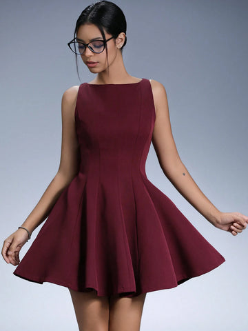 Aveloria Affinna Elegant Retro Off Shoulder Sleeveless Waist Fit-And-Flare Mini Dress For Women