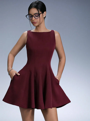 Aveloria Affinna Elegant Retro Off Shoulder Sleeveless Waist Fit-And-Flare Mini Dress For Women