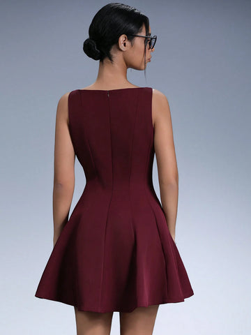 Aveloria Affinna Elegant Retro Off Shoulder Sleeveless Waist Fit-And-Flare Mini Dress For Women