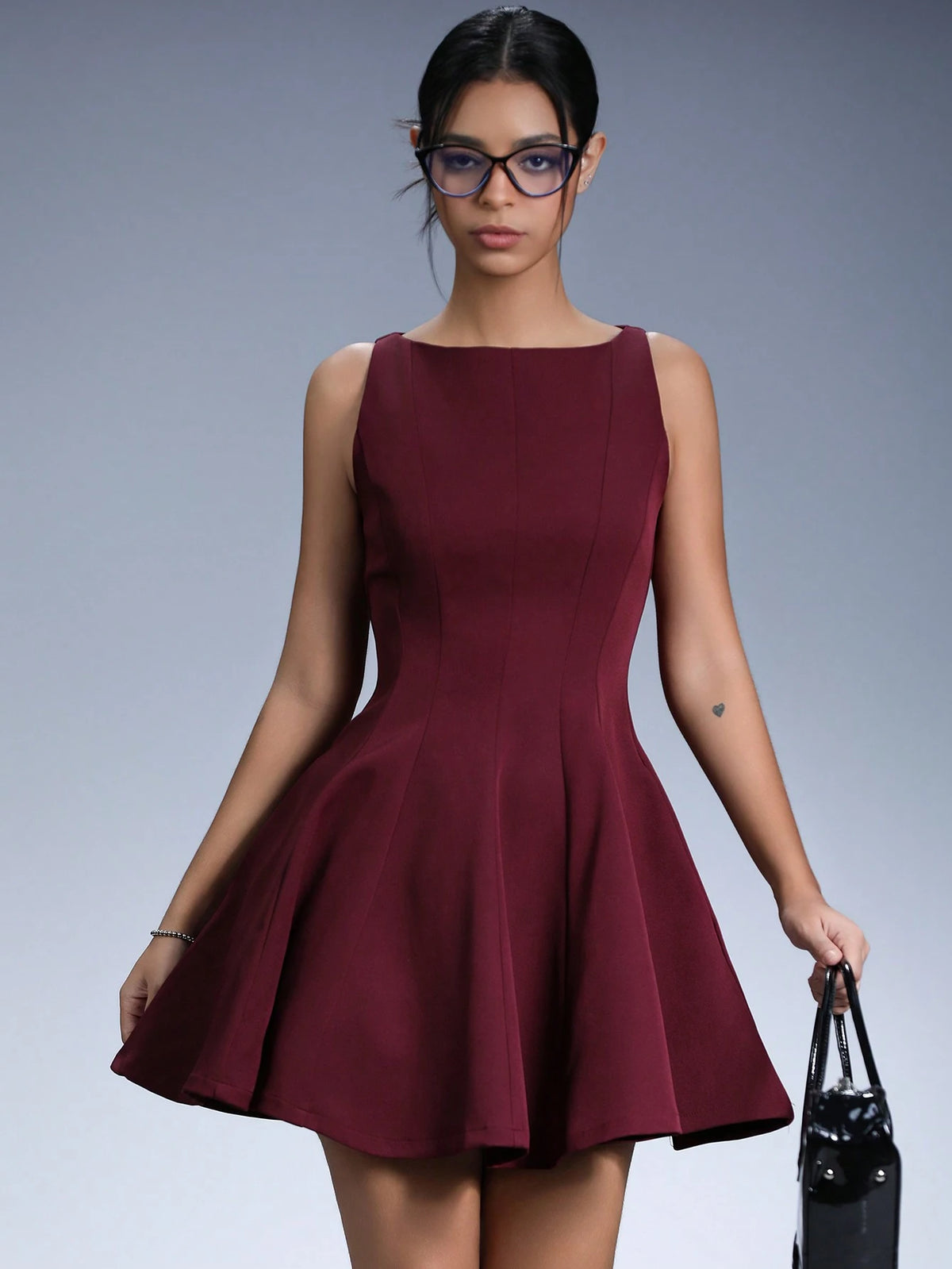 Aveloria Affinna Elegant Retro Off Shoulder Sleeveless Waist Fit-And-Flare Mini Dress For Women