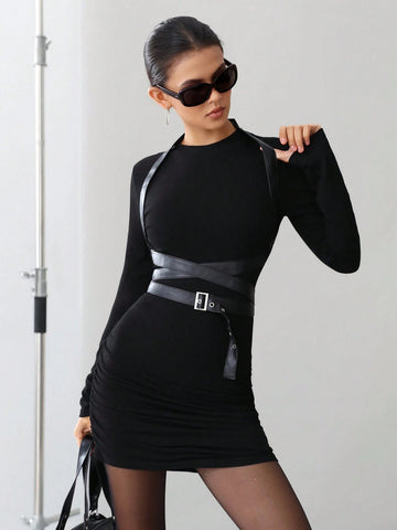 Aveloria Affinna Women's Belted Bodycon Dress With Ruched Design