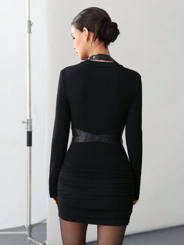 Aveloria Affinna Women's Belted Bodycon Dress With Ruched Design