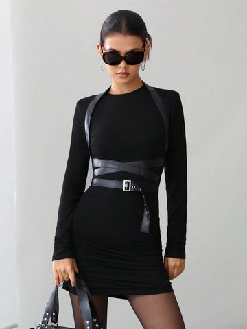 Aveloria Affinna Women's Belted Bodycon Dress With Ruched Design