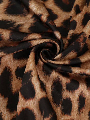 Aveloria Modichic Elegant Glossy Leopard Print Wrap Front Long Sleeve Blouse For Women