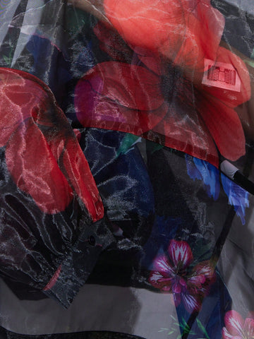 Aveloria Modichic Elegant Retro Embroidered Sheer Floral Print Bow Tie Puff Sleeve Loose Cardigan Shirt