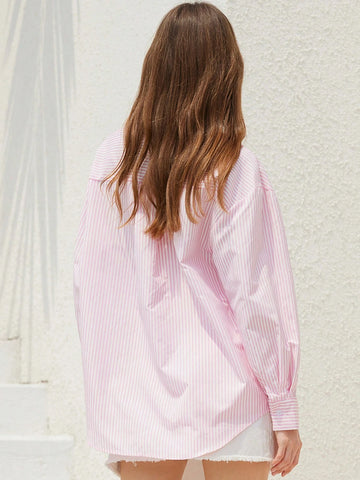 Aveloria Modichic Elegant Striped 3D Floral Decor Long Sleeve Shirt