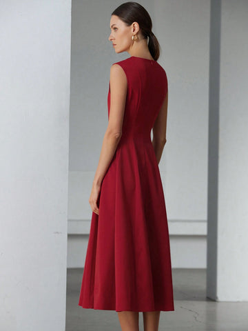 Aveloria Modichic Elegant Versatile Valentine's Day Red Simple Design Round Neck Sleeveless Women Long Dress