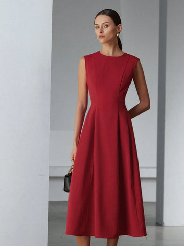 Aveloria Modichic Elegant Versatile Valentine's Day Red Simple Design Round Neck Sleeveless Women Long Dress