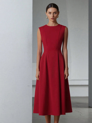 Aveloria Modichic Elegant Versatile Valentine's Day Red Simple Design Round Neck Sleeveless Women Long Dress