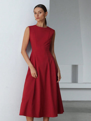 Aveloria Modichic Elegant Versatile Valentine's Day Red Simple Design Round Neck Sleeveless Women Long Dress