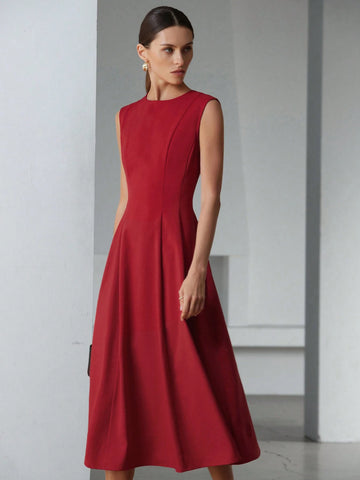 Aveloria Modichic Elegant Versatile Valentine's Day Red Simple Design Round Neck Sleeveless Women Long Dress