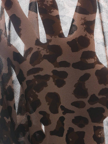 Modichic Elegant Vintage Leopard Print Cross-Laced Design Slim-Fit Versatile Women Long Sleeve Shirt