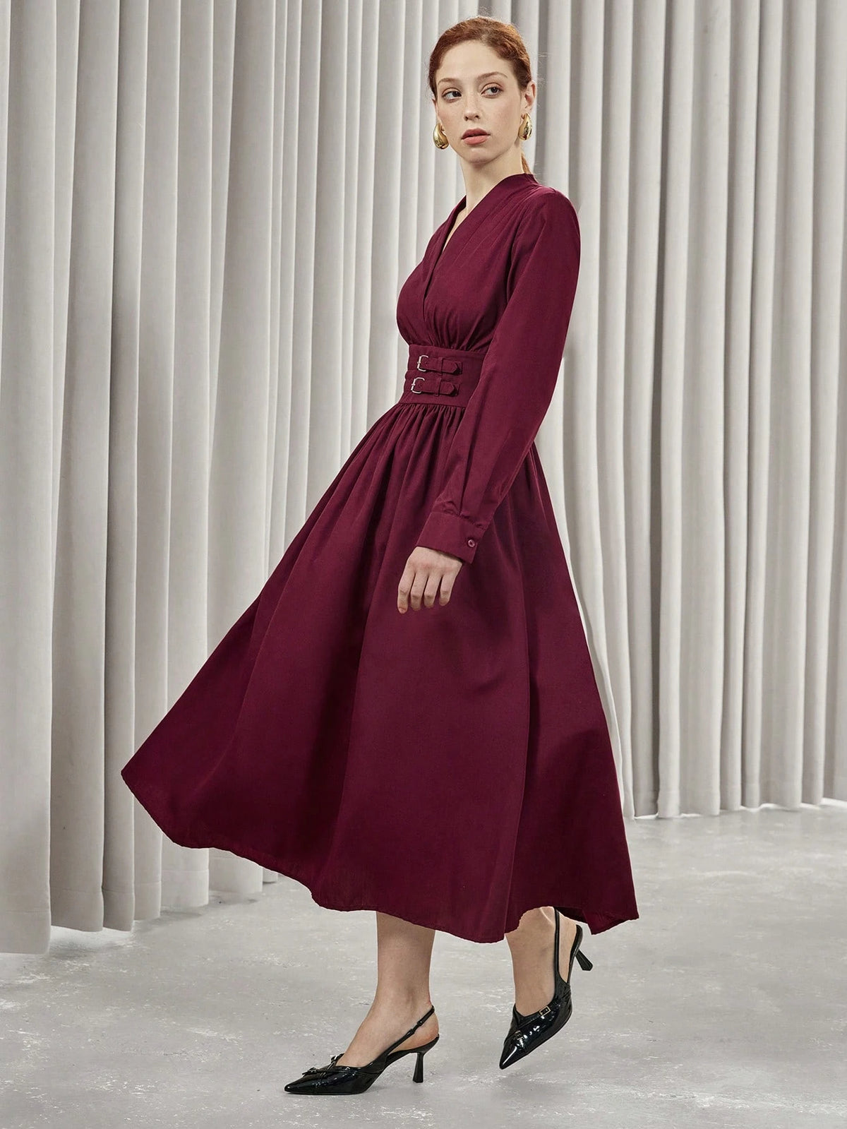 Aveloria Modichic Fashionable Women A-Line Midi Dress With Waistline, Elegant & Graceful, Autumn/Winter