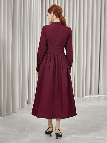 Aveloria Modichic Fashionable Women A-Line Midi Dress With Waistline, Elegant & Graceful, Autumn/Winter