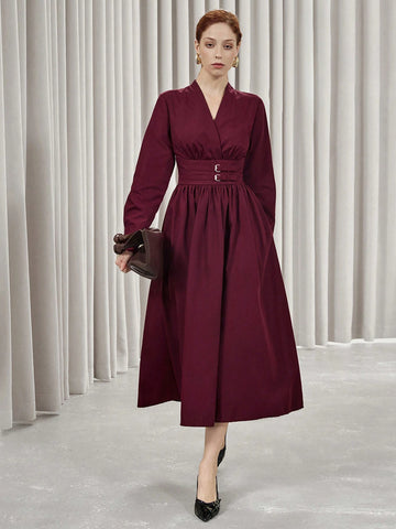 Aveloria Modichic Fashionable Women A-Line Midi Dress With Waistline, Elegant & Graceful, Autumn/Winter
