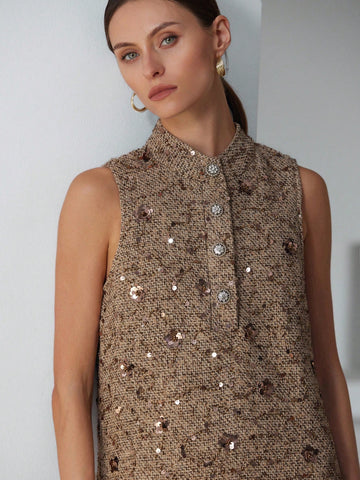 Aveloria Modichic Fashionable & Elegant Sequin Decor Textured Sleeveless Mini Dress