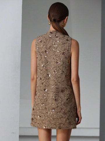 Aveloria Modichic Fashionable & Elegant Sequin Decor Textured Sleeveless Mini Dress