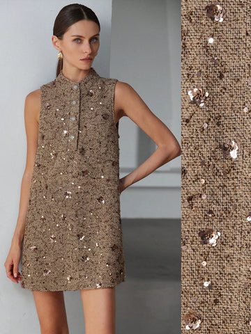 Aveloria Modichic Fashionable & Elegant Sequin Decor Textured Sleeveless Mini Dress