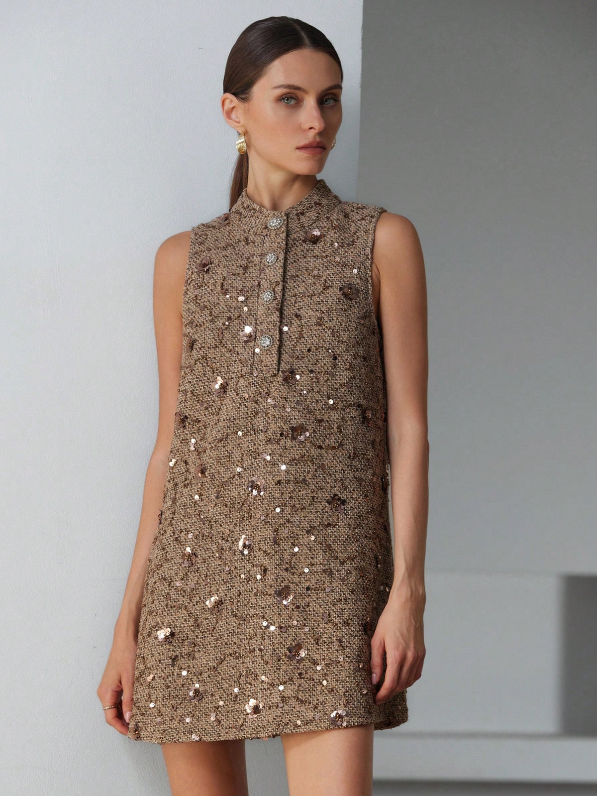 Aveloria Modichic Fashionable & Elegant Sequin Decor Textured Sleeveless Mini Dress
