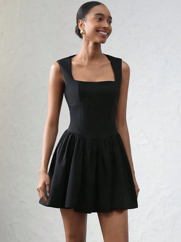 Aveloria Affinna Collegiate Vintage Versatile Cute Bow Contrast Plaid Print Sleeveless Square Neck Pleated Hem Design Women Mini Dress