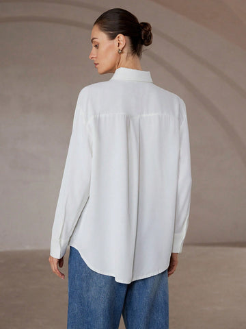 Modichic French Elegant & Versatile Commute Floral Applique Long Sleeve Button-Up Shirt