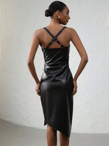 Aveloria Modichic Green PU Leather Backless Sleeveless Bodycon Dress