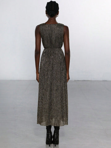 Aveloria Modichic High-End Luxury Sparkling Toothpick Pleated Deep V Waist Sleeveless Dress For Women