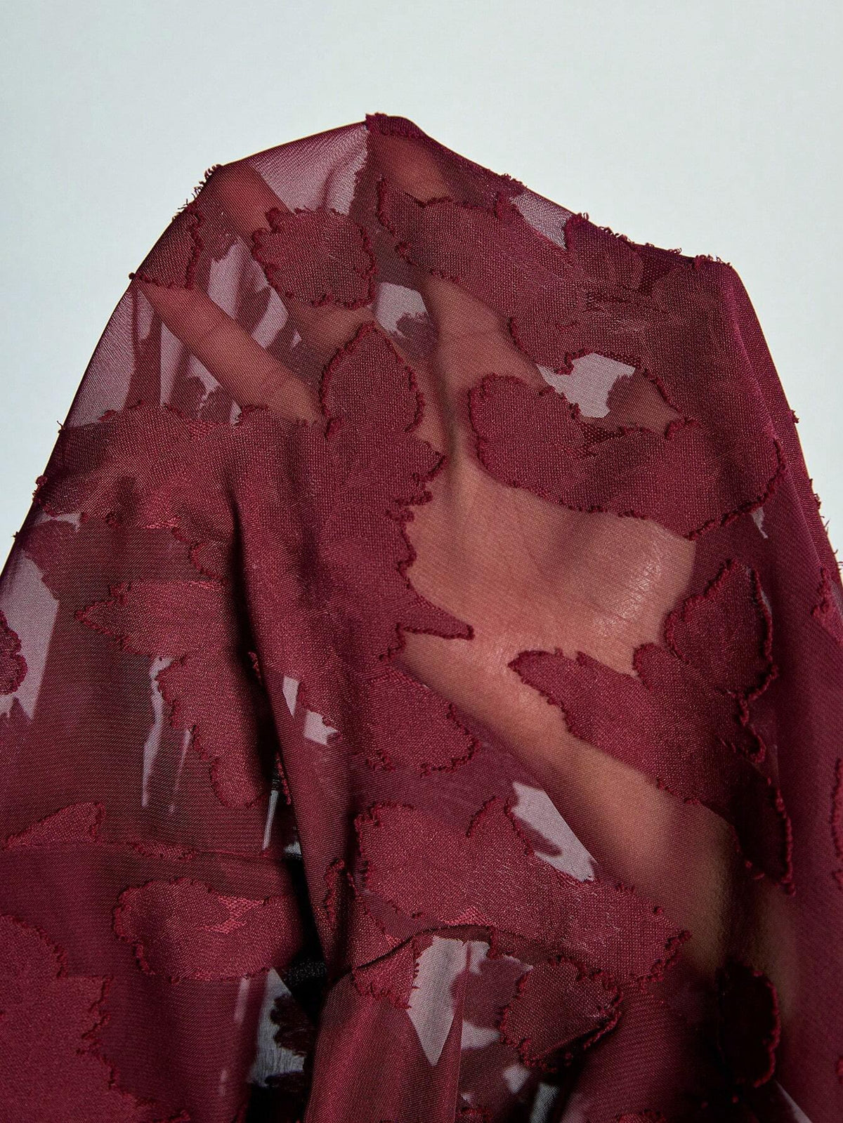 Modichic Premium Commuting French Casual Ankle Red Random Cut-Out Sheer Chiffon Long Sleeve Shirt With Lapel