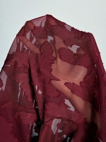 Modichic Premium Commuting French Casual Ankle Red Random Cut-Out Sheer Chiffon Long Sleeve Shirt With Lapel