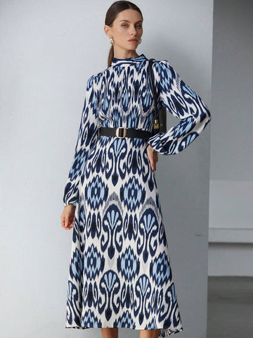 Aveloria Modichic Random Flower Southern French Vacation Boho Mixed Print Stand Collar Long Sleeve Long Dress For Women, Spring