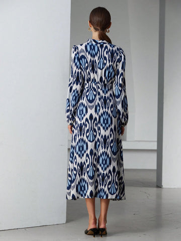 Aveloria Modichic Random Flower Southern French Vacation Boho Mixed Print Stand Collar Long Sleeve Long Dress For Women, Spring