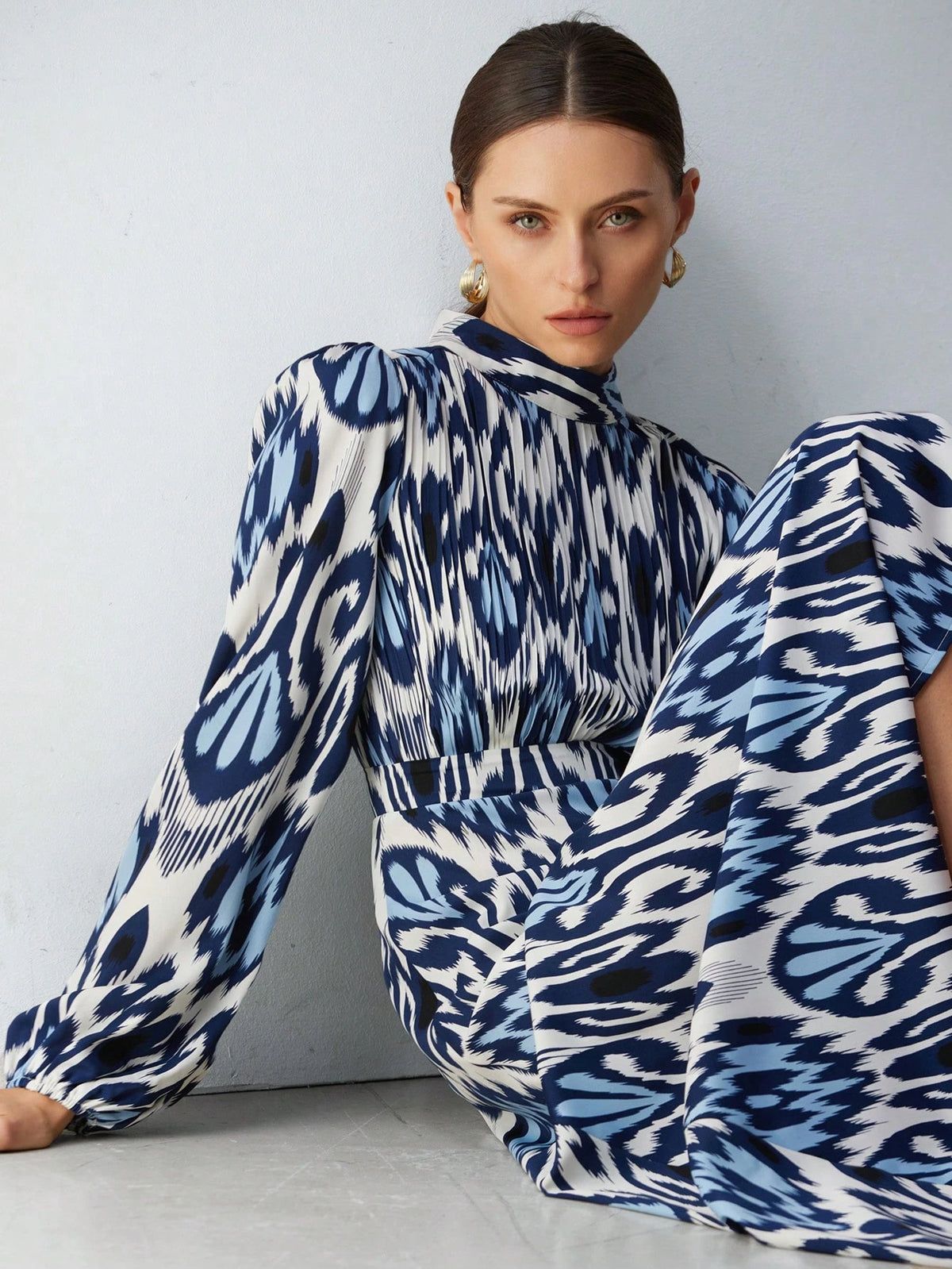 Aveloria Modichic Random Flower Southern French Vacation Boho Mixed Print Stand Collar Long Sleeve Long Dress For Women, Spring