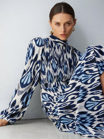 Aveloria Modichic Random Flower Southern French Vacation Boho Mixed Print Stand Collar Long Sleeve Long Dress For Women, Spring