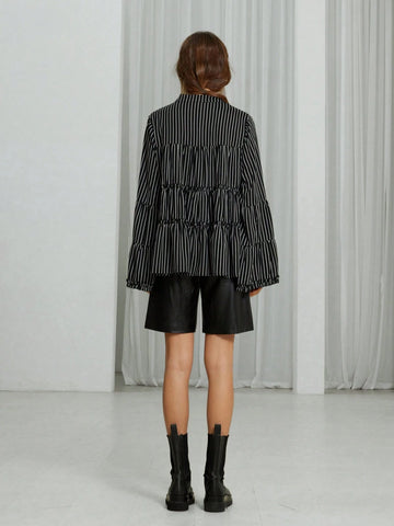 Modichic Romantic Doll Version Classic Striped Long Sleeve Tie-Up A-Line Shirt