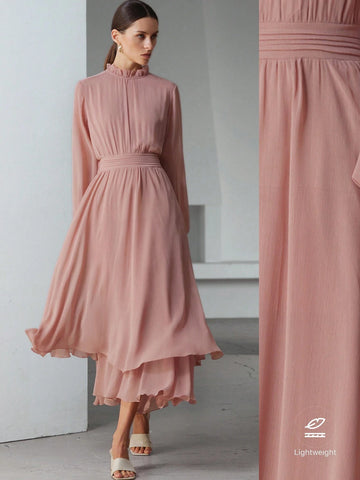 Aveloria Modichic Romantic French Style Ruffle Hem Decor Waist Flattering V-Neck Chiffon Dress For Women