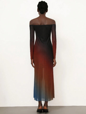 Aveloria Modichic Tie-Up Plunging Neck Ombre Floating Sleeveless Dress For Women