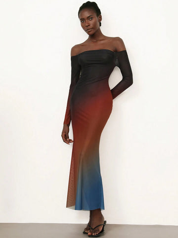 Aveloria Modichic Tie-Up Plunging Neck Ombre Floating Sleeveless Dress For Women